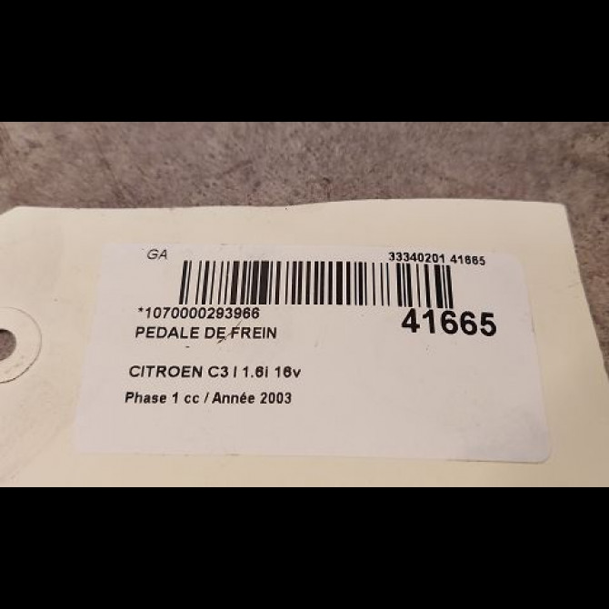 Pedale de frein occasion CITROEN C3 I Phase 1 04-2002->10-2005 1.6i 16v 4501S5 2