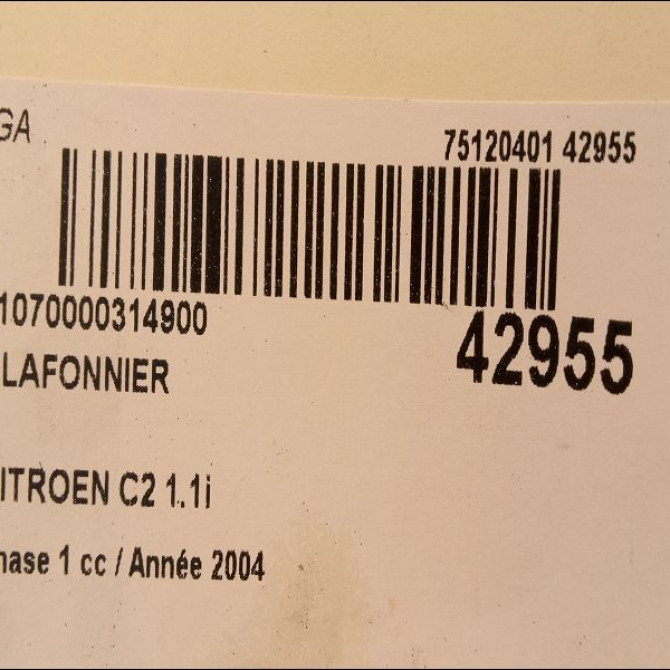 Plafonnier occasion CITROEN C2 Phase 1 09-2003->10-2008 1.1i 6362N9 3