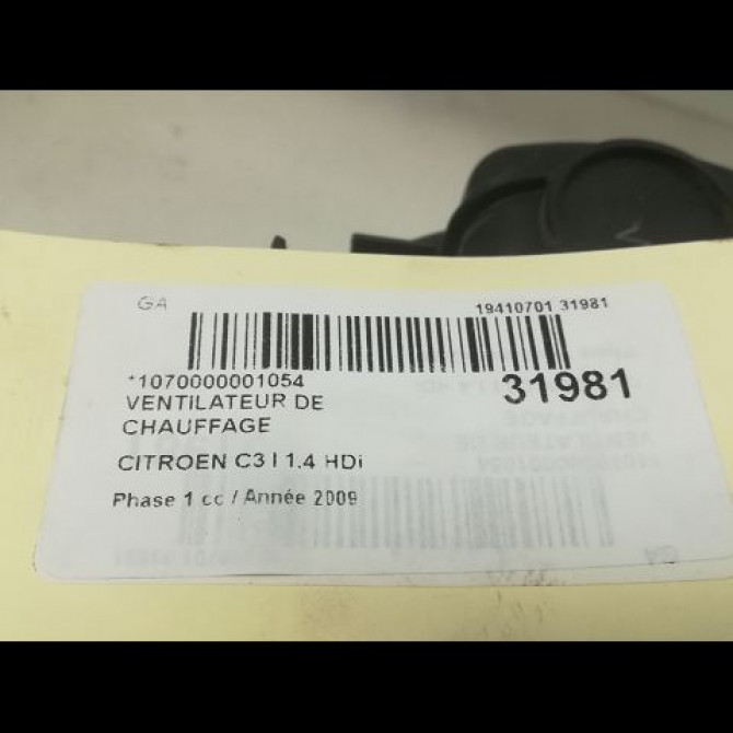 Ventilateur de chauffage occasion CITROEN C3 I Phase 1 04-2002->10-2005 1.4 HDi 6441Q5 3