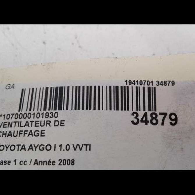 Ventilateur de chauffage occasion TOYOTA AYGO I Phase 1 06-2005->11-2009 1.0 VVTI 871030H020 3
