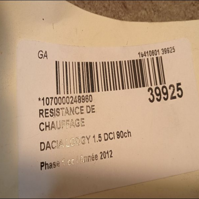 Resistance de chauffage occasion DACIA LODGY Phase 1 01-2012->... 1.5 DCI 90ch 271436513R 2