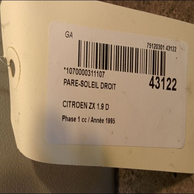 Pare-soleil droit occasion CITROEN ZX Phase 1 05-1992->06-1994 1.9 D 8143R3 2