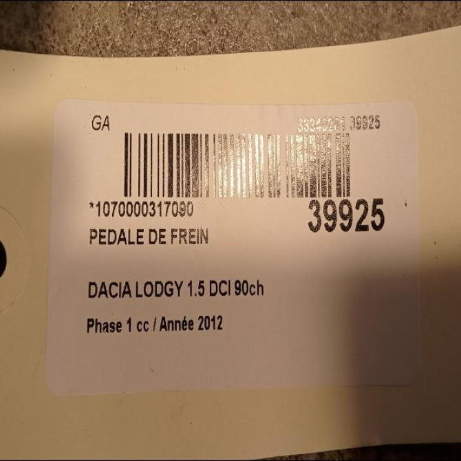 Pedale de frein occasion DACIA LODGY Phase 1 01-2012->... 1.5 DCI 90ch 465016578R 2