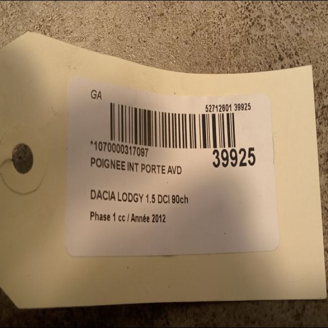 Poignee int porte avd occasion DACIA LODGY Phase 1 01-2012->... 1.5 DCI 90ch 806700315R 2