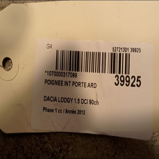 Poignee int porte ard occasion DACIA LODGY Phase 1 01-2012->... 1.5 DCI 90ch 806700315R 2