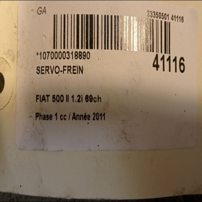 Servo-frein occasion FIAT 500 II 500 II Phase 1 2007-07-01->2016-03-31 1.2i 69ch 77364658 3