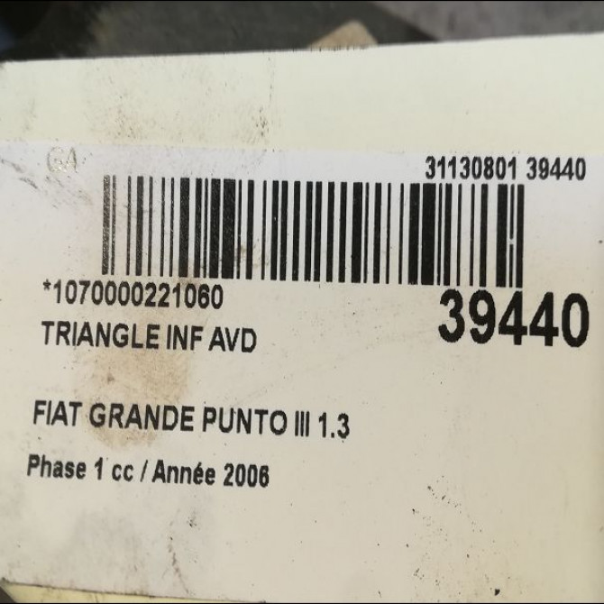 Triangle inf avd occasion FIAT GRANDE PUNTO III Phase 1 09-2005->12-2013 1.3 D MULTIJET 16v 75ch 3