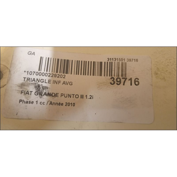 Triangle inf avg occasion FIAT GRANDE PUNTO III Phase 1 09-2005->12-2013 1.2i 65ch 51783057 2