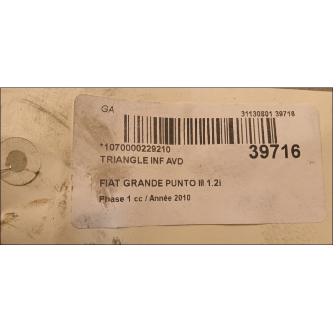 Triangle inf avd occasion FIAT GRANDE PUNTO III Phase 1 09-2005->12-2013 1.2i 65ch 51783056 2