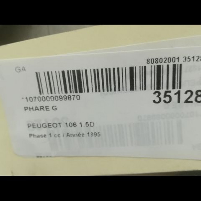 Phare gauche occasion PEUGEOT 106 Phase 1 09-1991->04-1996 1.5D 6204C7 3