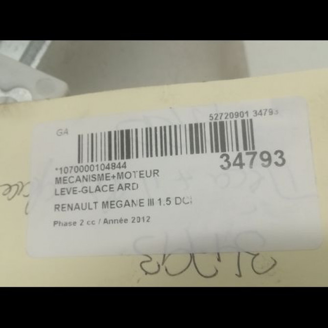 Mecanisme+moteur leve-glace ard occasion RENAULT MEGANE III Phase 2 01-2012->06-2014 1.5 DCI 110ch 827200003R 4