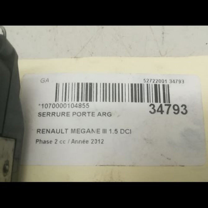 Serrure porte arg occasion RENAULT MEGANE III Phase 2 01-2012->06-2014 1.5 DCI 110ch 825030002R 5