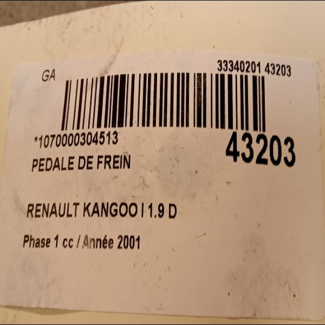 Pedale de frein occasion RENAULT KANGOO I Phase 1 09-1997->06-2003 1.9 D 65ch 8200115368 2