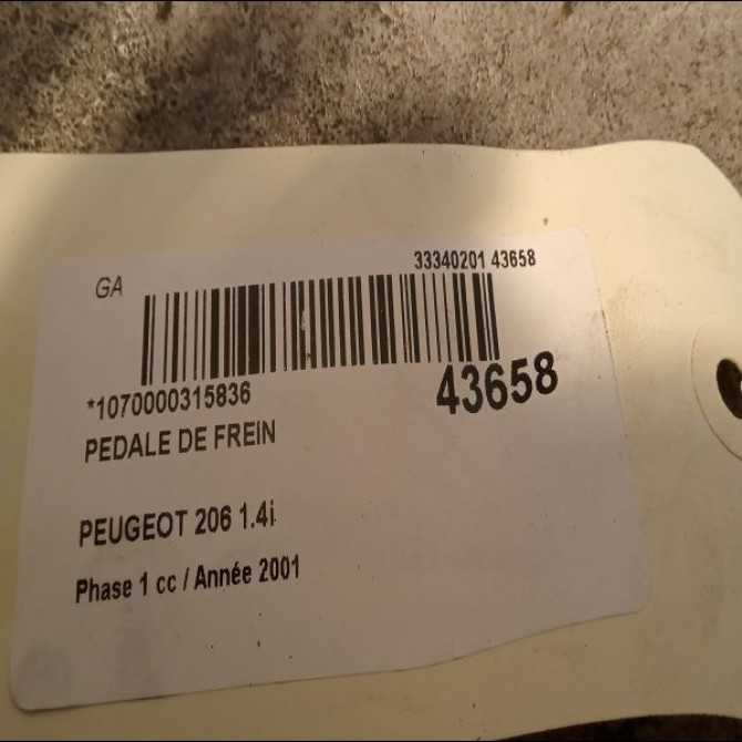 Pedale de frein occasion PEUGEOT 206 Phase 1 09-1998->03-2009 1.4i 4501K0 2