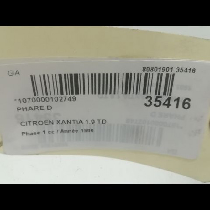 Phare droit occasion CITROEN XANTIA Phase 1 03-1993->06-1998 1.9 TD 95667948 3