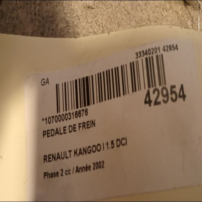 Pedale de frein occasion RENAULT KANGOO I Phase 2 03-2003->06-2010 1.5 DCI 55ch 8200115368 2