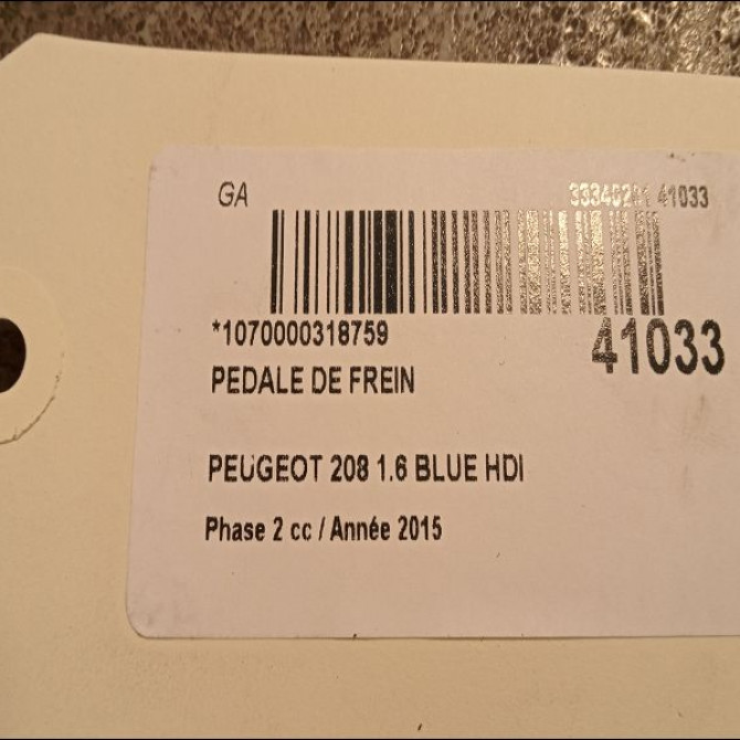 Pedale de frein occasion PEUGEOT 208 Phase 2 04-2015->... 1.6 BLUE HDI 100ch 4501AV 2