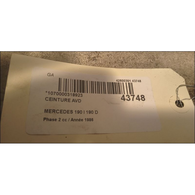 Ceinture avant droite occasion MERCEDES 190 I Phase 2 09-1988->06-1993 190 D 2