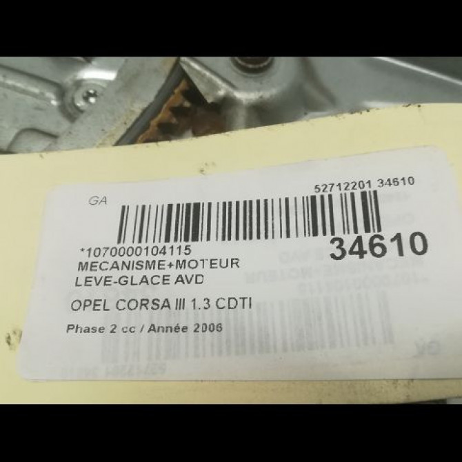 Mecanisme + moteur lève-glace avant droit occasion OPEL CORSA III Phase 2 08-2003->09-2006 1.3 CDTI 93186827 5