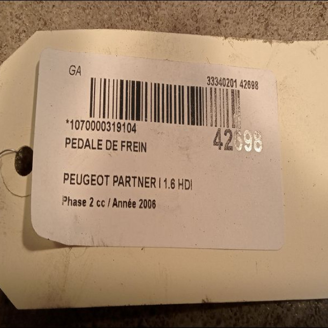 Pedale de frein occasion PEUGEOT PARTNER I Phase 2 11-2002->05-2008 1.6 HDI 16v 90ch 4501W4 2