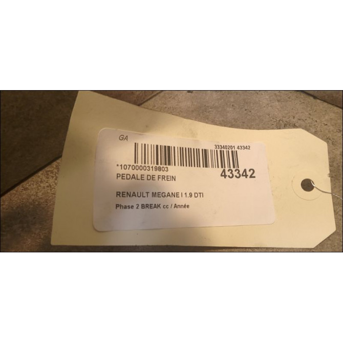 Pedale de frein occasion RENAULT MEGANE I Phase 1 04-1995->04-1999 1.9 DTI 98ch 7700431118 2
