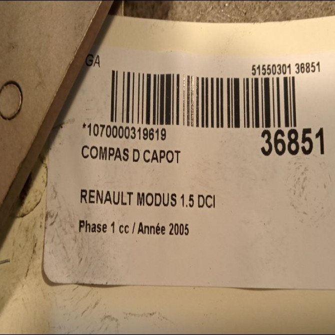 Compas d capot occasion RENAULT MODUS Phase 1 09-2004->12-2007 1.5 DCI 80ch 654009930R 2