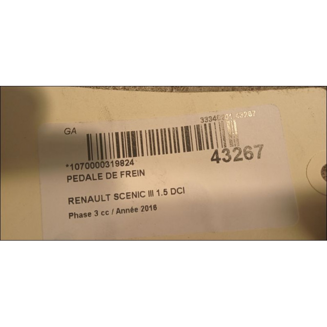 Pedale de frein occasion RENAULT SCENIC III Phase 3 04-2013->... 1.5 DCI 110ch 465010016R 2