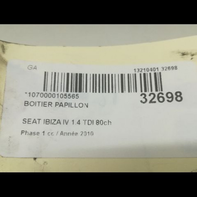 Boitier papillon occasion SEAT IBIZA IV Phase 1 05-2008->01-2012 1.4 TDI 80ch 4