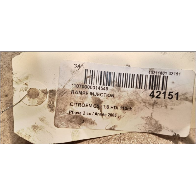 Rampe injection occasion CITROEN C5 I Phase 2 09-2004->06-2008 1.6 HDi 110ch 1570G2 5
