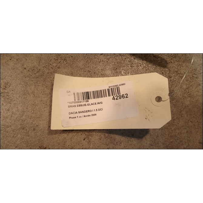 Bras essuie-glace avant gauche occasion DACIA SANDERO I Phase 1 06-2008->10-2012 1.5 DCI 85ch 288811027R 2