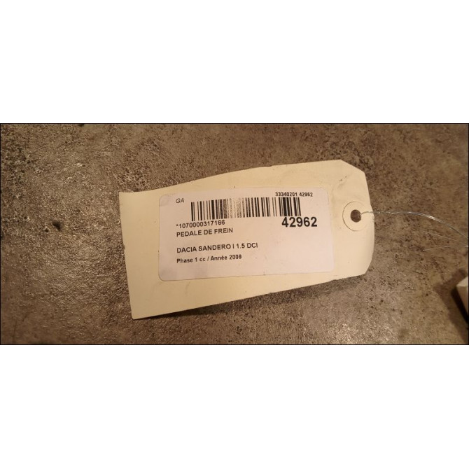 Pedale de frein occasion DACIA SANDERO I Phase 1 06-2008->10-2012 1.5 DCI 85ch 6001551782 5