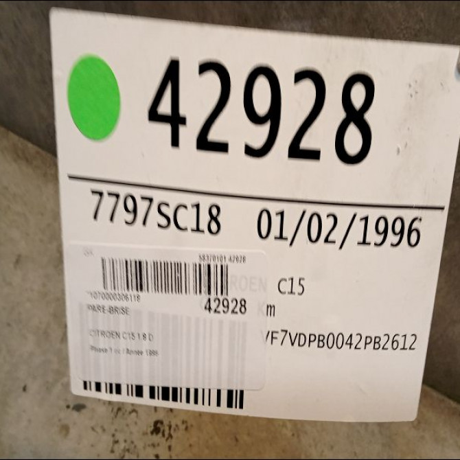 Pare-brise occasion CITROEN C15 Phase 1 07-1987->06-1996 1.8 D 8116N2 2