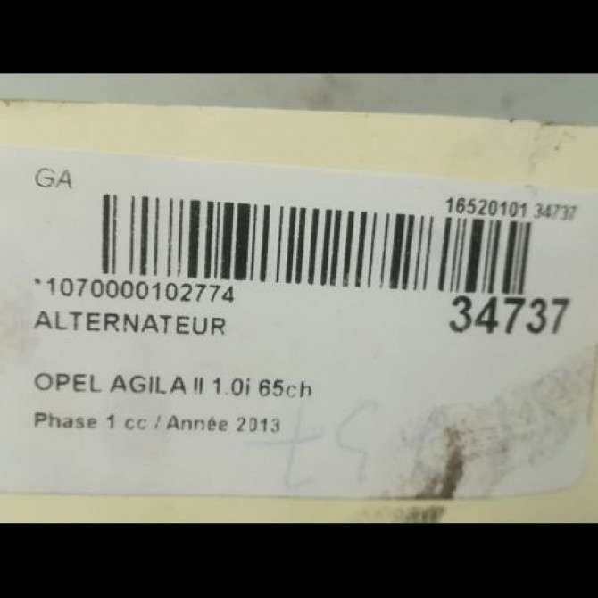 Alternateur occasion OPEL AGILA II Phase 1 03-2008->12-2014 1.0i 65ch 95512966 5