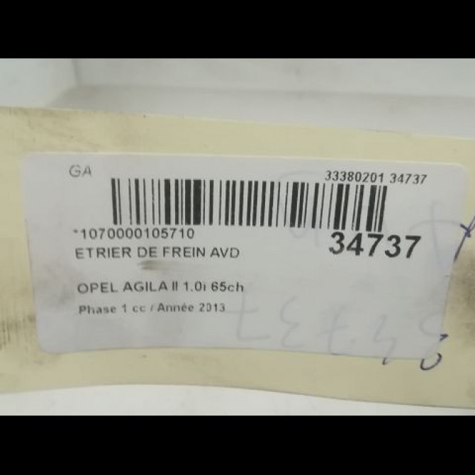Etrier de frein avant droit occasion OPEL AGILA II Phase 1 03-2008->12-2014 1.0i 65ch 93192955 3