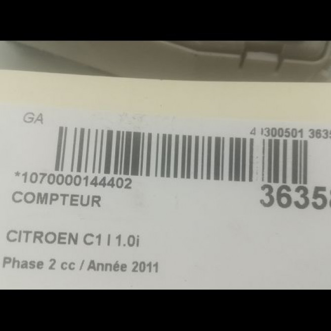 Compteur occasion CITROEN C1 I Phase 2 11-2008->01-2012 1.0i 3