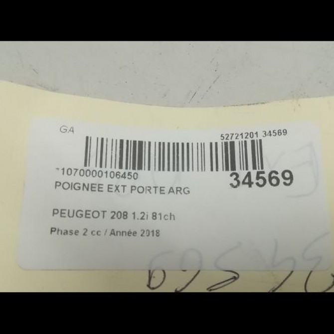Poignee ext porte arg occasion PEUGEOT 208 Phase 2 04-2015->... 1.2i 81ch 3