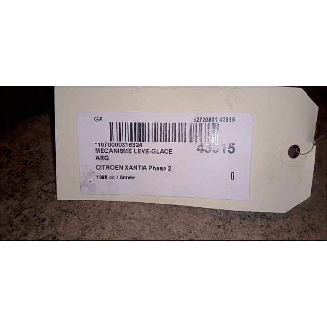 Mecanisme leve-glace arrière gauche occasion CITROEN XANTIA Phase 2 12-1997->06-2001 922349 2