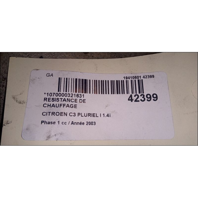 Resistance de chauffage occasion CITROEN C3 PLURIEL I Phase 1 04-2003->09-2008 1.4i 3