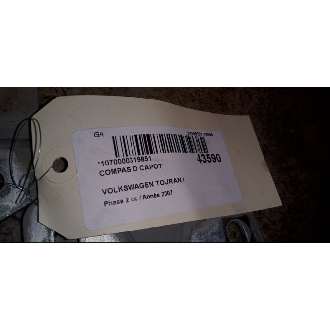 Compas d capot occasion VOLKSWAGEN TOURAN I Phase 2 11-2006->09-2010 2.0TDi 16v 140ch 2