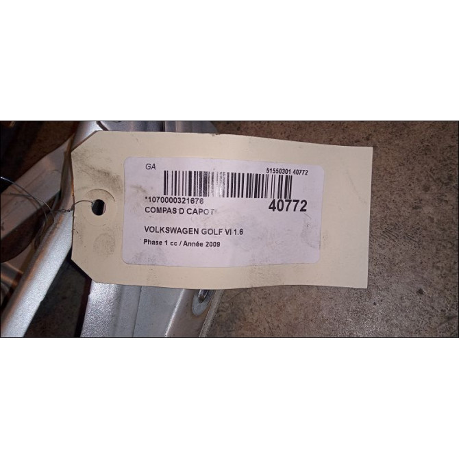 Compas d capot occasion VOLKSWAGEN GOLF VI Phase 1 10-2008->04-2013 1.6 TDI 90ch 3