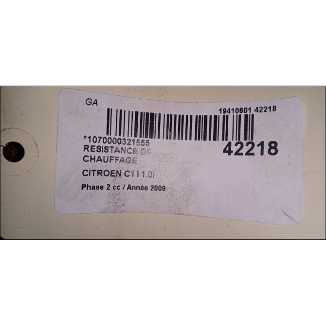 Resistance de chauffage occasion CITROEN C1 I Phase 2 11-2008->01-2012 1.0i 6445ZA 2