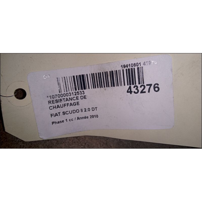 Resistance de chauffage occasion FIAT SCUDO II Phase 1 04-2007->... 2.0 DT MULTIJET 120ch 9467055880 2