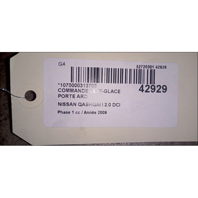 Commande leve-glace porte arrière droite occasion NISSAN QASHQAI I Phase 1 01-2007->09-2010 2.0 DCI 150ch 25411BR00A 4