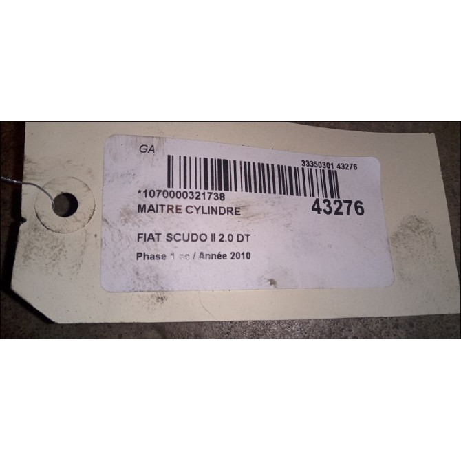 Maitre cylindre occasion FIAT SCUDO II Phase 1 04-2007->... 2.0 DT MULTIJET 120ch 9467547580 3