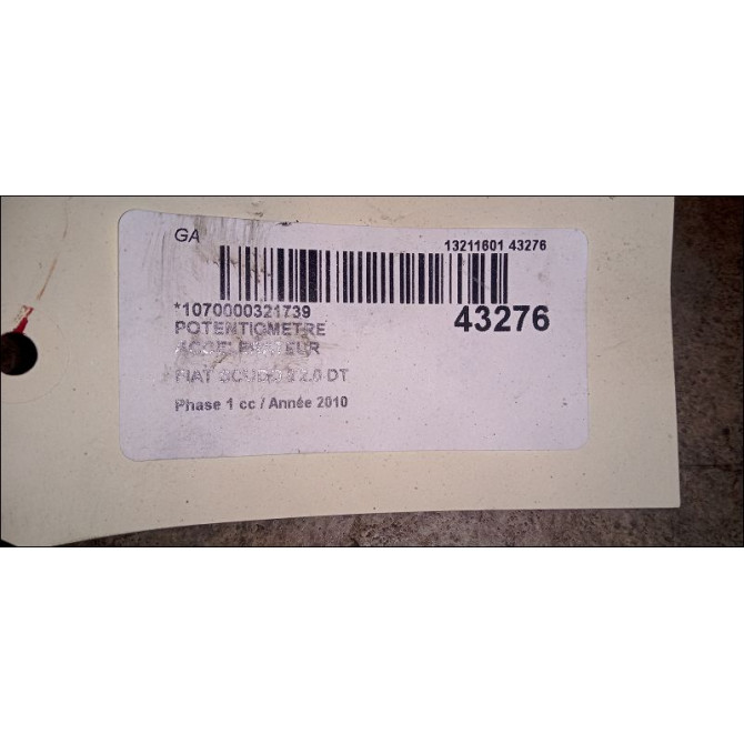 Potentiometre accelerateur occasion FIAT SCUDO II Phase 1 04-2007->... 2.0 DT MULTIJET 120ch 3