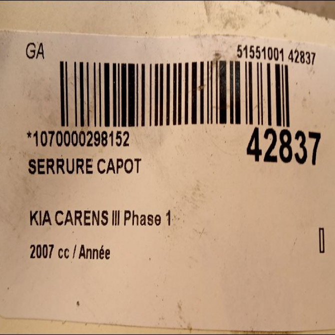 Serrure capot occasion KIA CARENS II K2FA56620 3