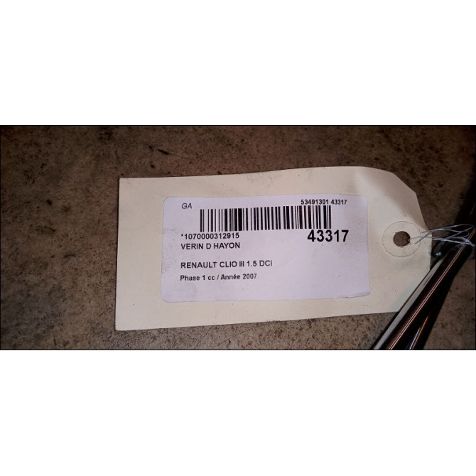 Verin droit hayon occasion RENAULT CLIO III Phase 1 09-2005->03-2009 1.5 DCI 85ch 8200299546 2