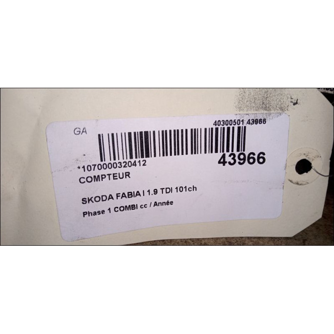Compteur occasion SKODA FABIA I Phase 1 04-1995->04-1999 1.9 TDI 101ch 6Y1919870DKD0 3