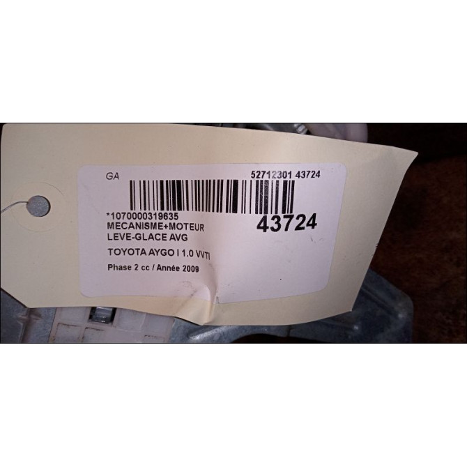 Mecanisme+moteur leve-glace avg occasion TOYOTA AYGO I Phase 2 01-2009->06-2012 1.0 VVTI 698200H020 3