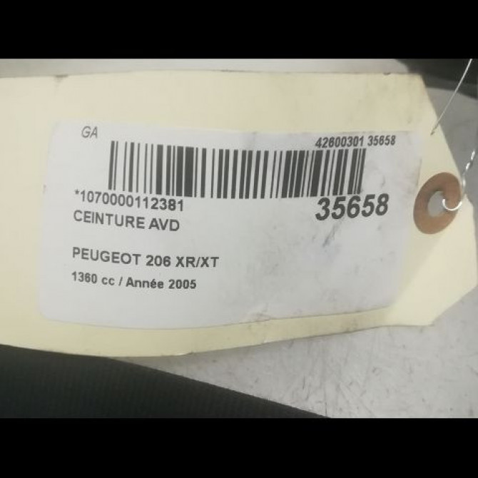 Ceinture avant droite occasion PEUGEOT 206 Phase 2 02-2003->02-2009 1.4i 88ch 8974HA 5